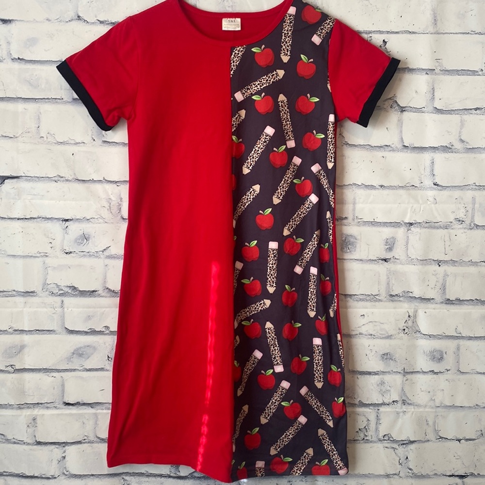 Girls Sparkle In Pink 5XL (their 12/14) Apple & Cheetah Pencil dress!